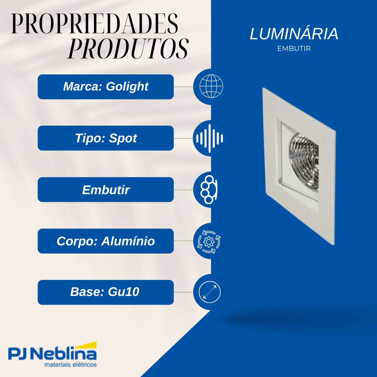 Luminária Spot Embutir Quadrado Branco P/Lâmpada Ar111 Gu10 Foco Direcionável/Recuado - Golight