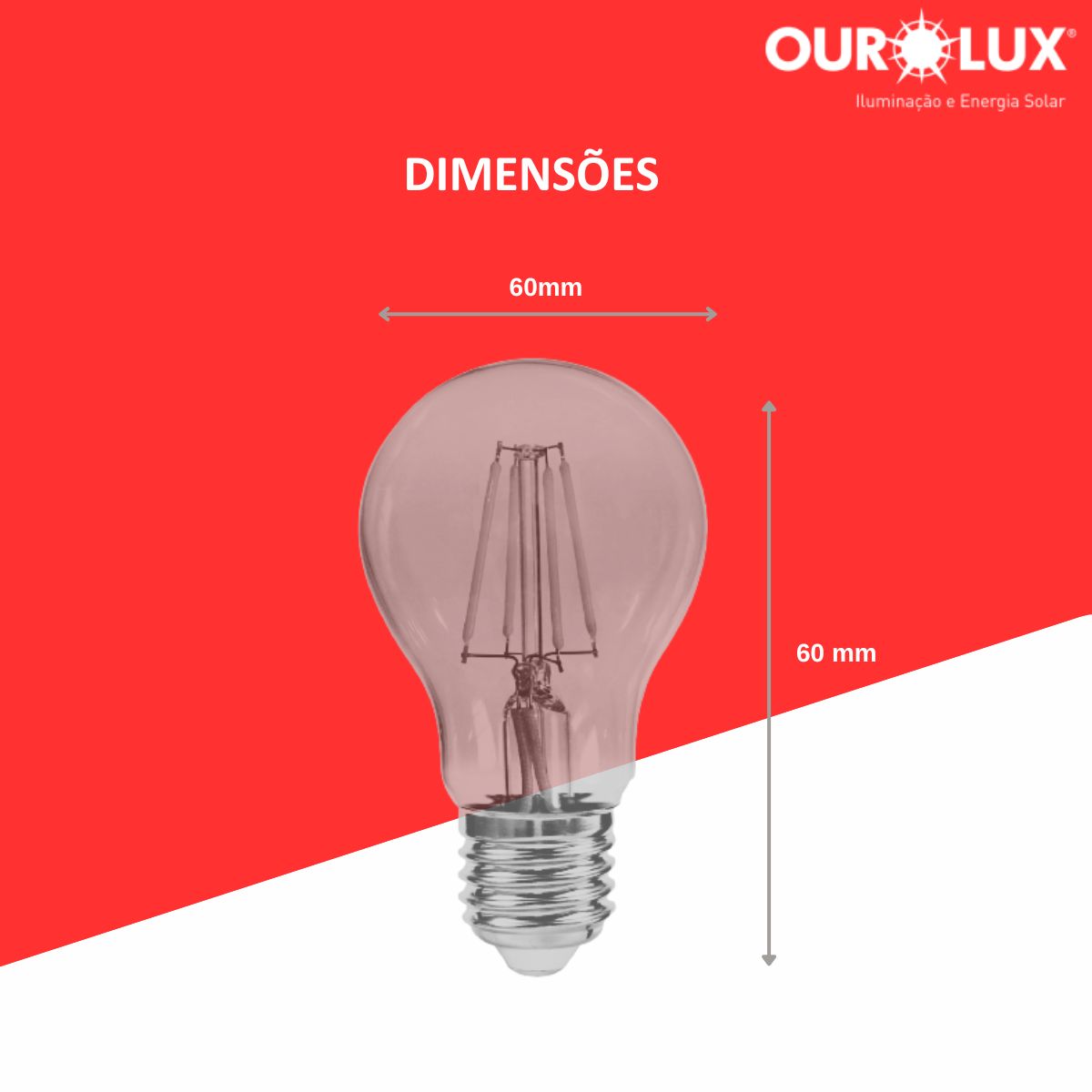 Lâmpada Led Filamento Bulbo A60 4W Bivolt 2400K Luz Amarela - Ourolux