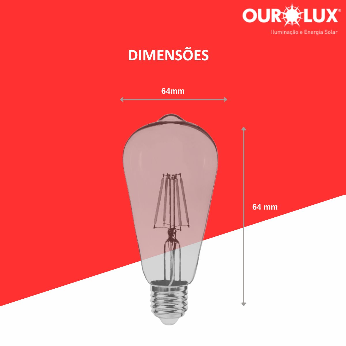 Lâmpada Led Filamento Pera 4W Bivolt 2400K Luz Amarela - Ourolux