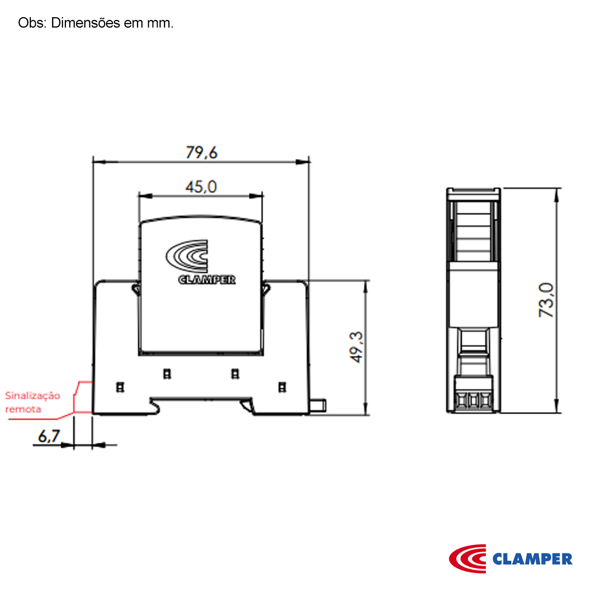 Protetor de Surto/Raios Dps Monobloco Front V Unipolar 275V 45Ka Vermelho Classe II Clamper