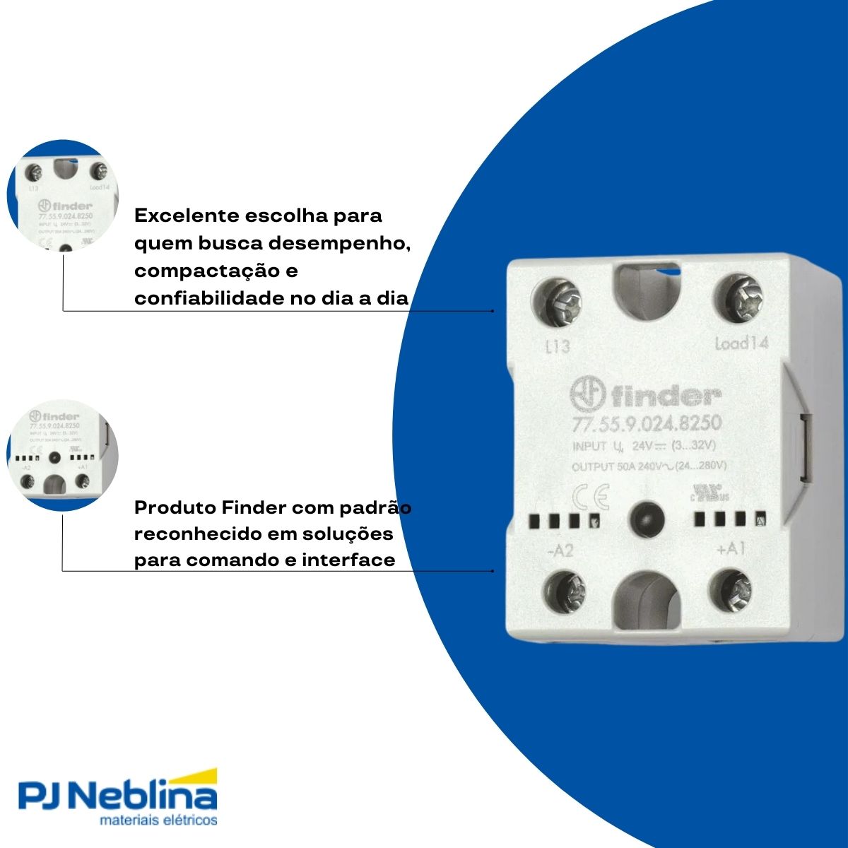 Relé Estado Sólido Monofásico Entr 3-32Vcc Saída 24-240V 50A - Finder