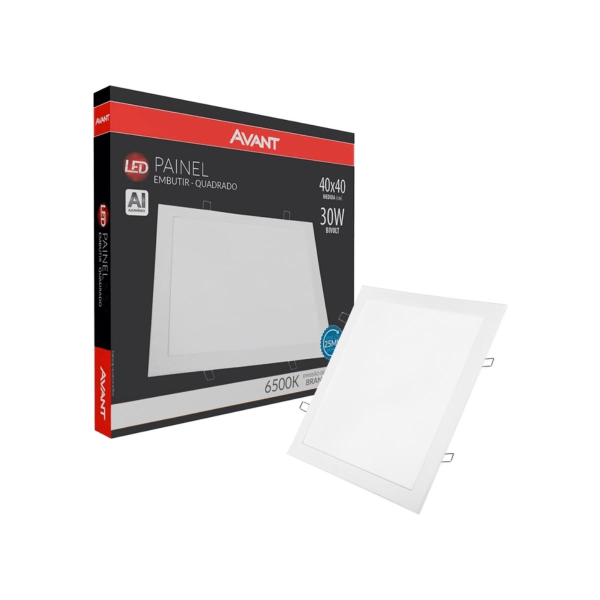 Luminária Painel Led Embutir Quadrado Branco 30W Bivolt 6500K Branco Frio 2400Lm - Avant
