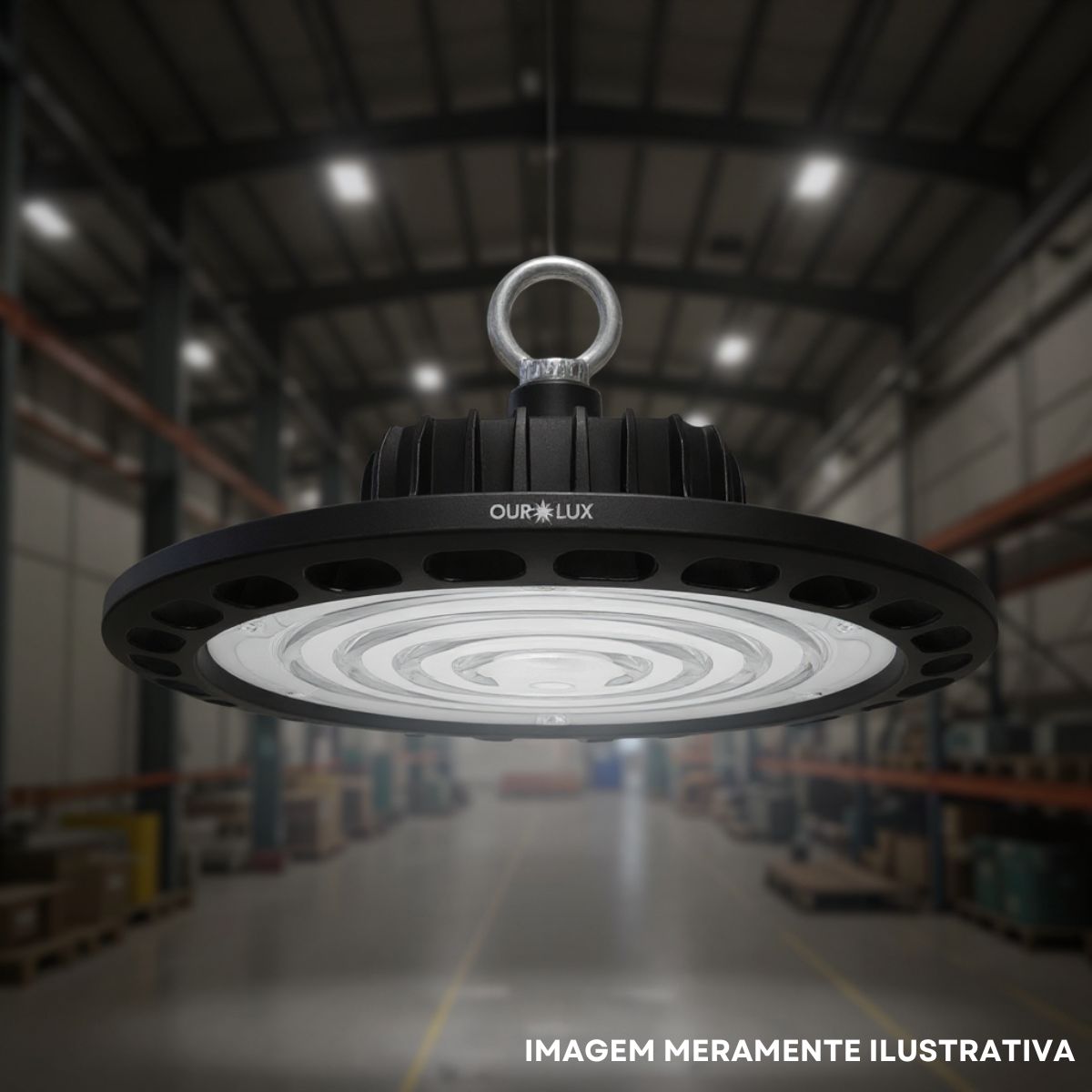 Luminária Industrial Highbay Led Sobrepor Preto 200W Bivolt 6500K Branco Frio 20000Lm Difusor Termoplástico 90G - Ourolux