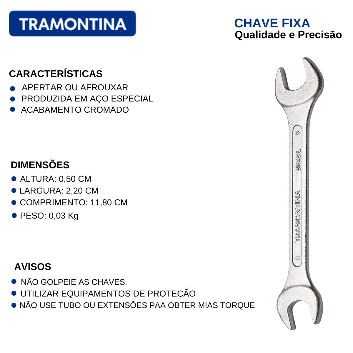 Chave Fixa 8X9Mm Corpo em Aço Especial Cromado 41120102 Tramontina