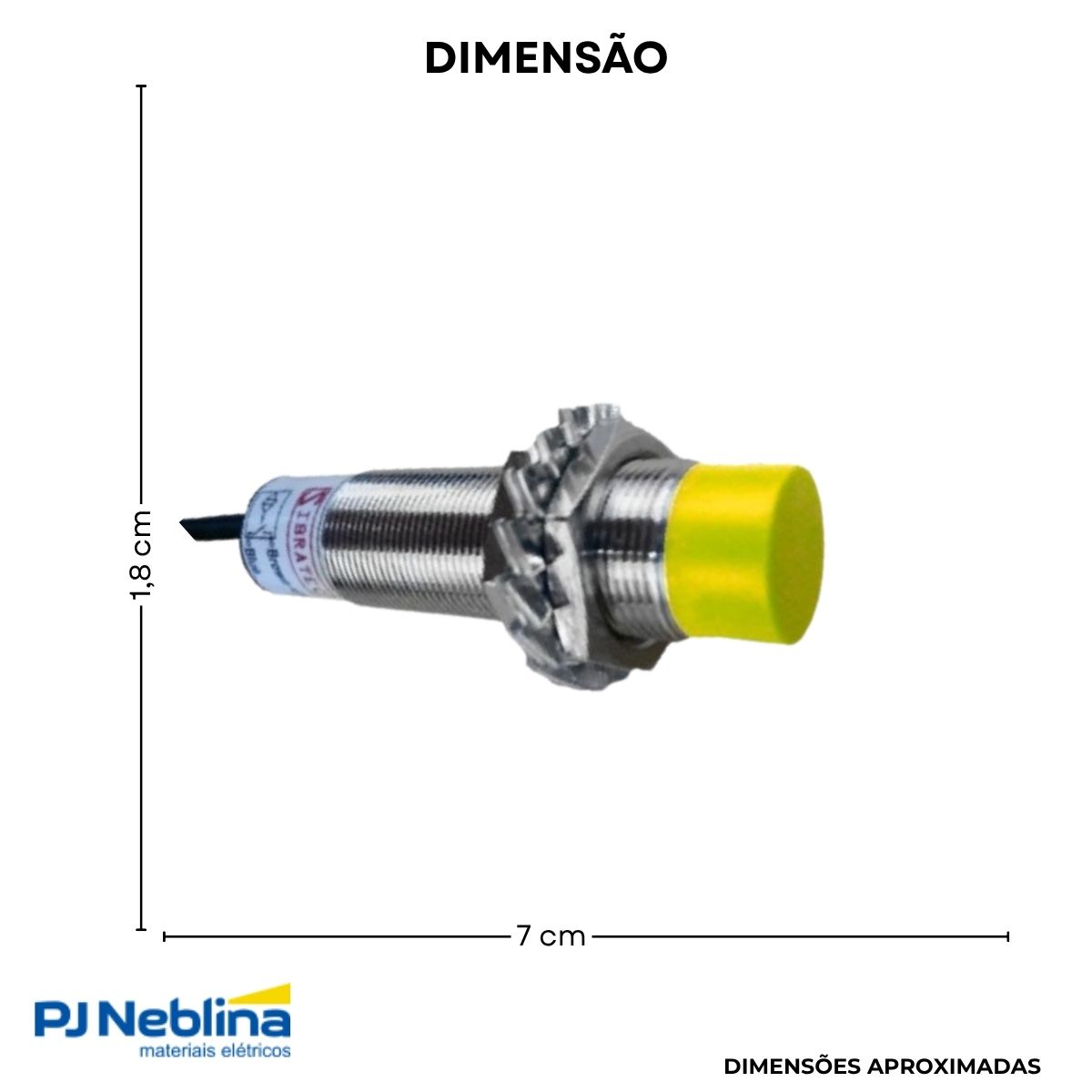 Sensor Indutivo Cilíndrico Roscado Sn=8Mm M18X1,00Mm Latão 3 Fios 6-36Vcc Cabo 2M Pnp 1Na 1 Led - Sibratec