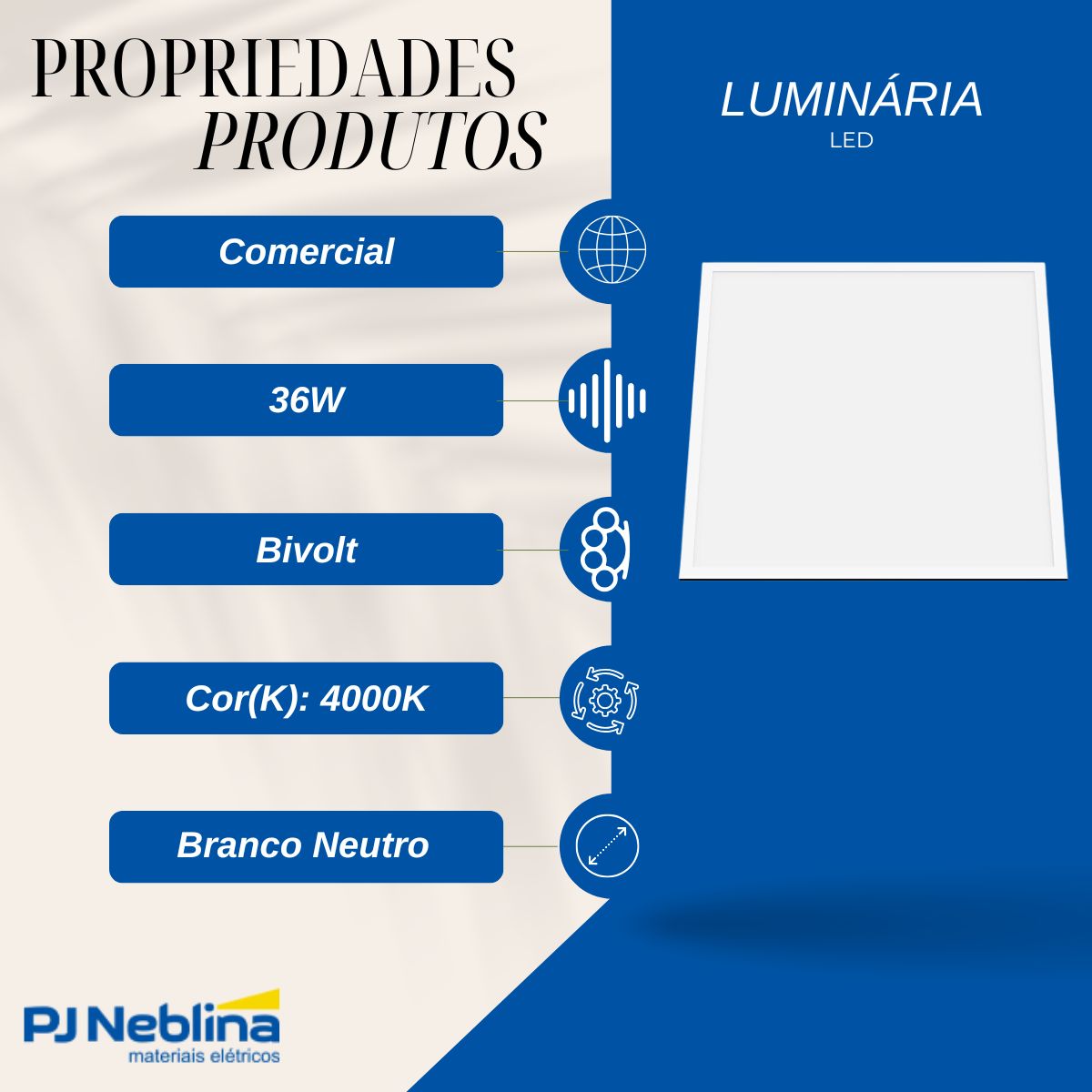 Luminária Painel Led Embutir Quadrado Branco 36W Bivolt 4000K Branco Neutro 3600Lm Difusor Poliestireno - Ledvance