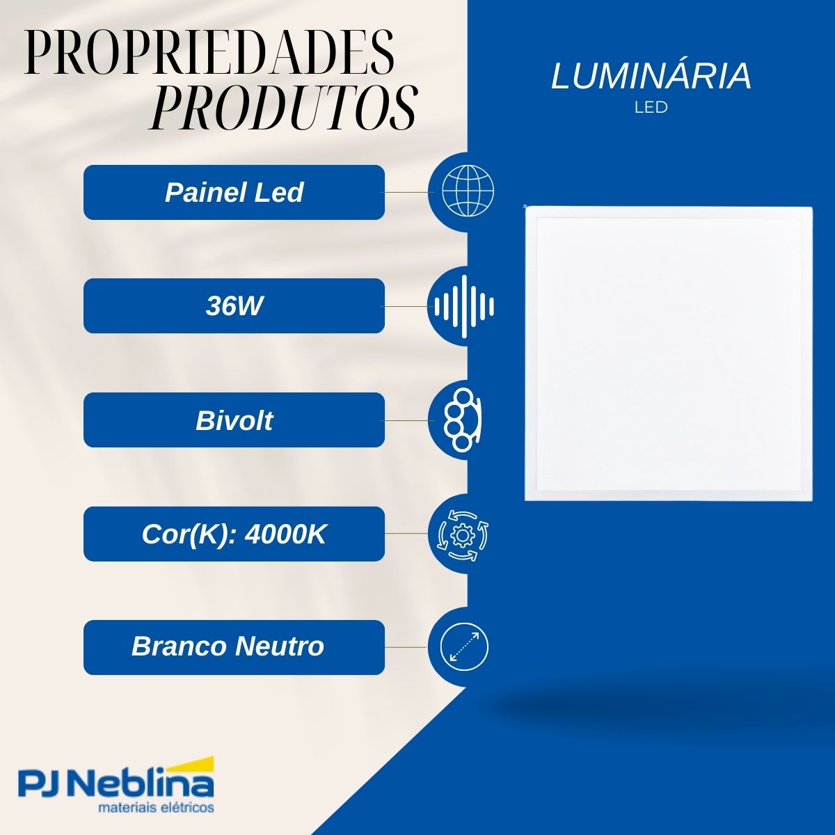 Luminária Painel Led Embutir Quadrado Branco 36W Bivolt 4000K Branco Neutro 4680Lm Difusor Poliestireno - Ledvance