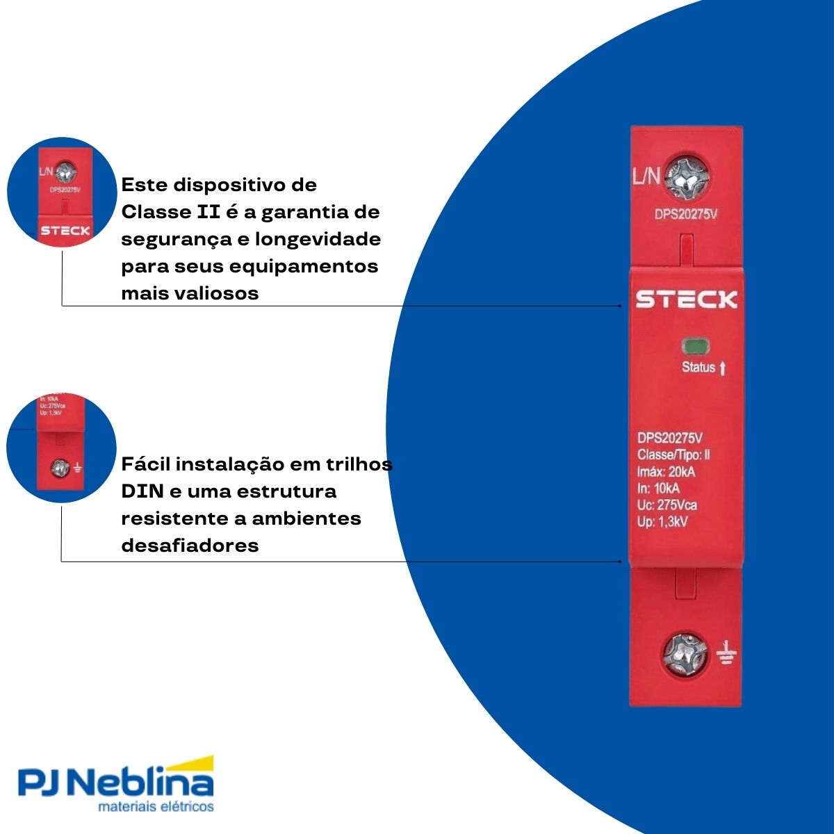 Protetor Surto Dps Monobloco 275V 20Ka Vermelho Classe Ii Com Cartucho - Steck