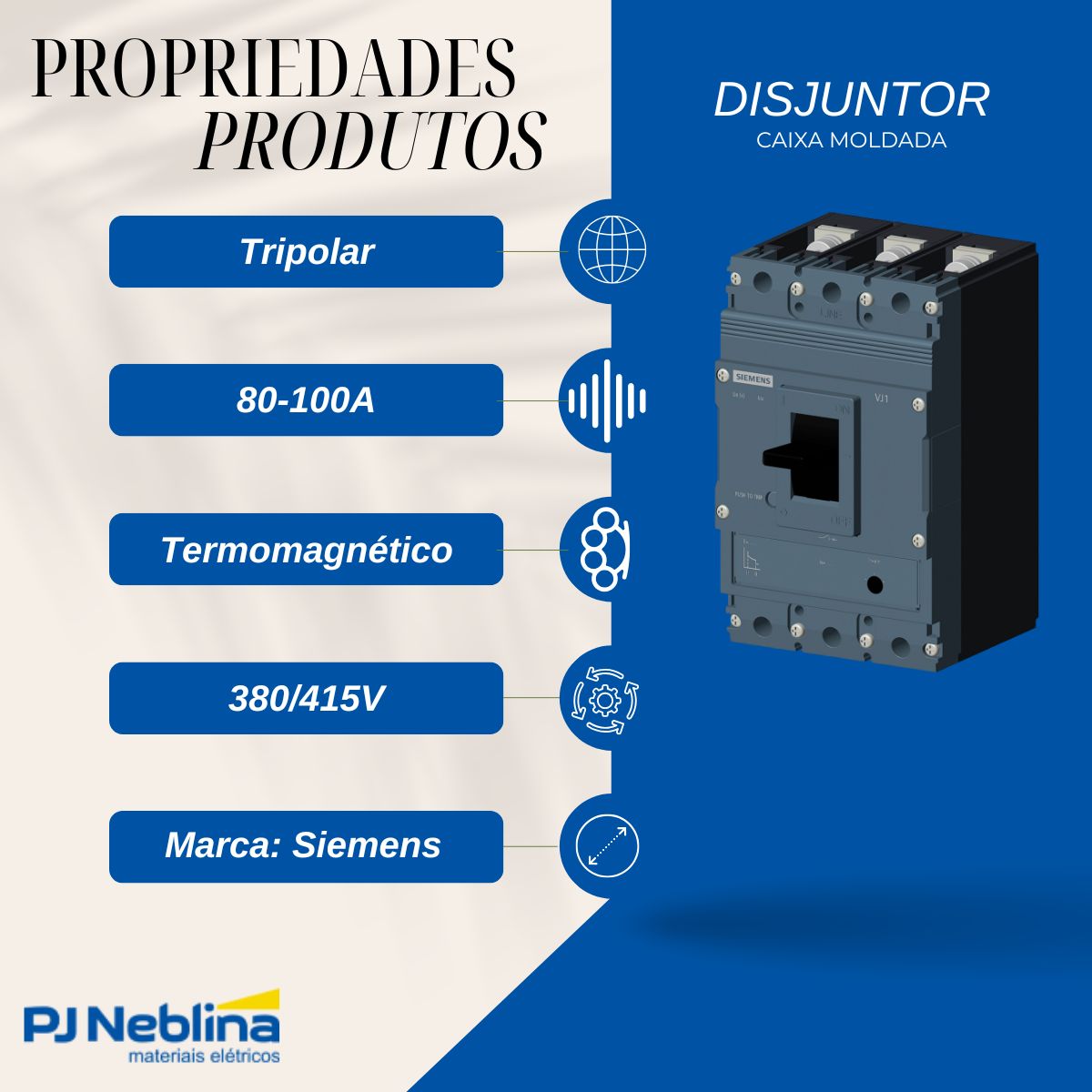 Disjuntor Caixa Moldada Tripolar 80-100A 25Ka 380/415V 50Hz - Siemens