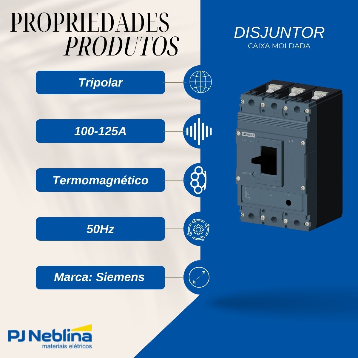 Disjuntor Caixa Moldada Tripolar 100-125A 36Ka 380/415V 50Hz - Siemens