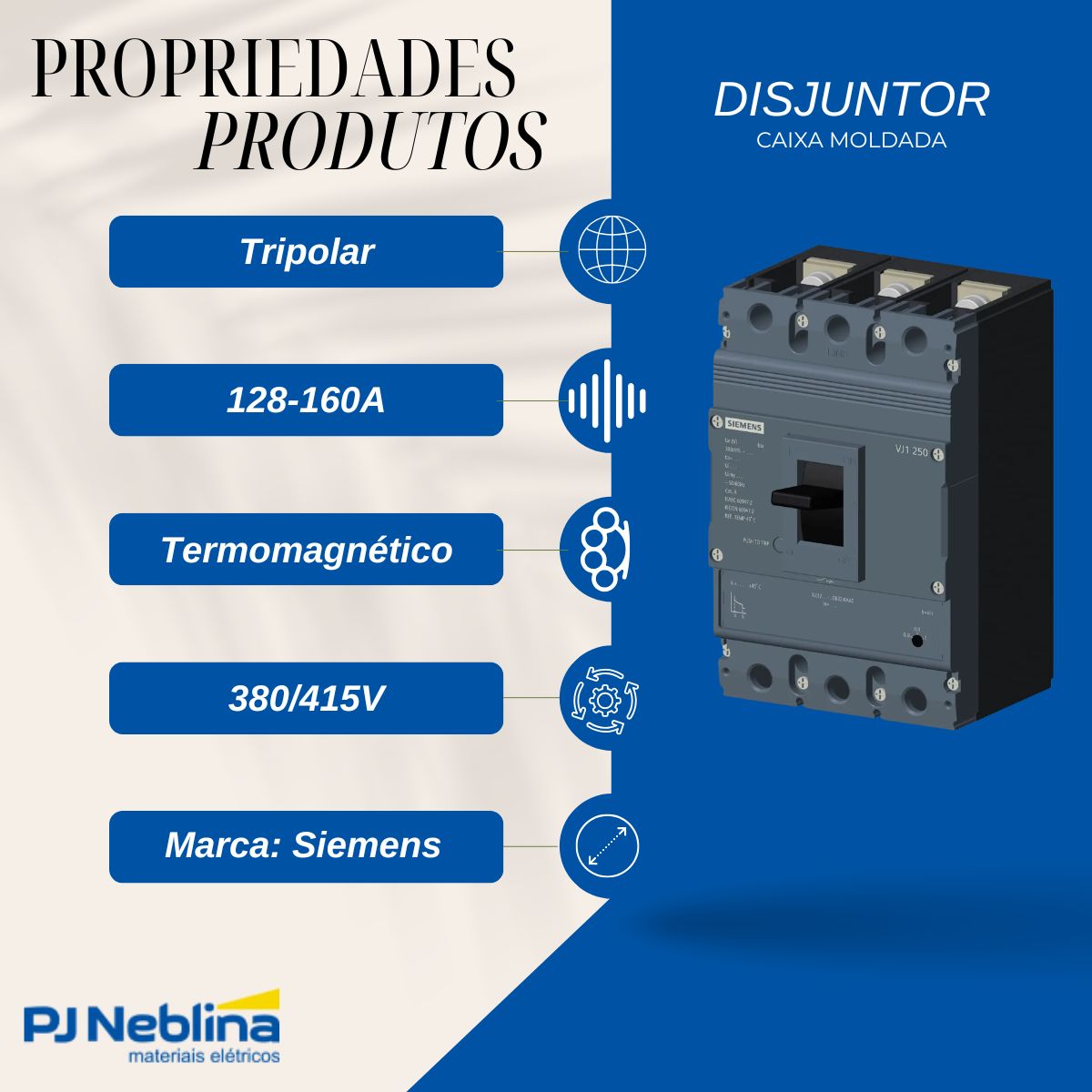 Disjuntor Caixa Moldada Tripolar 128-160A 25Ka 380/415V 50Hz - Siemens