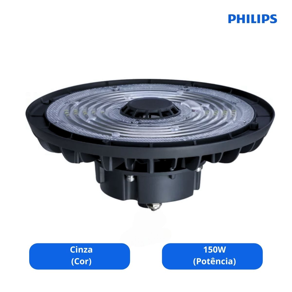 Luminária Industrial Highbay Led Sobrepor Cinza 150W 120-277V Luz Branca 6500K Facho Aberto - Philips