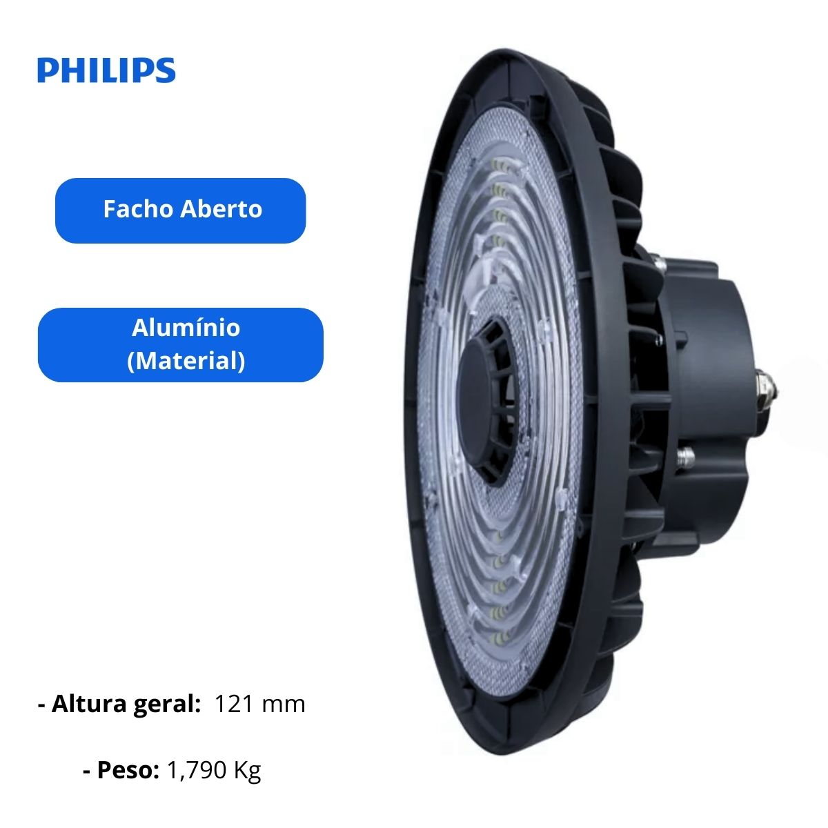 Luminária Industrial Highbay Led Sobrepor Cinza 150W 120-277V Luz Branca 6500K Facho Aberto - Philips