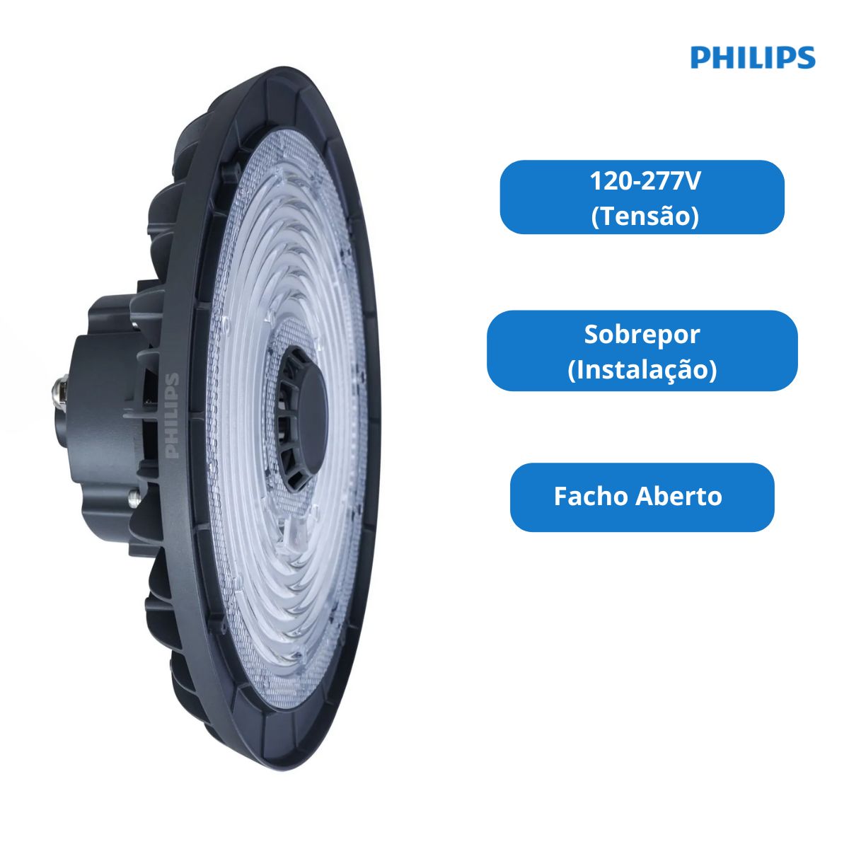Luminária Industrial Highbay Led Sobrepor Cinza 200W 120-277V Luz Branca 6500K Facho Aberto - Philips