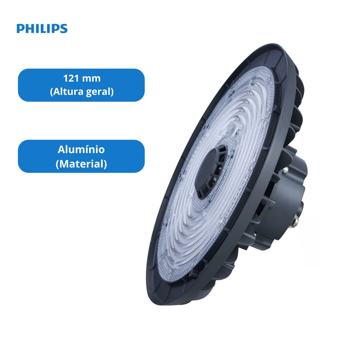 Luminária Industrial Highbay Led Sobrepor Cinza 200W 120-277V Luz Branca 6500K Facho Aberto - Philips