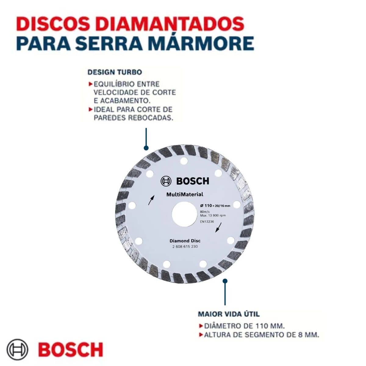 Disco Corte Diamantado MultiMaterial Turbo 8Mm 13900rpm Bosch