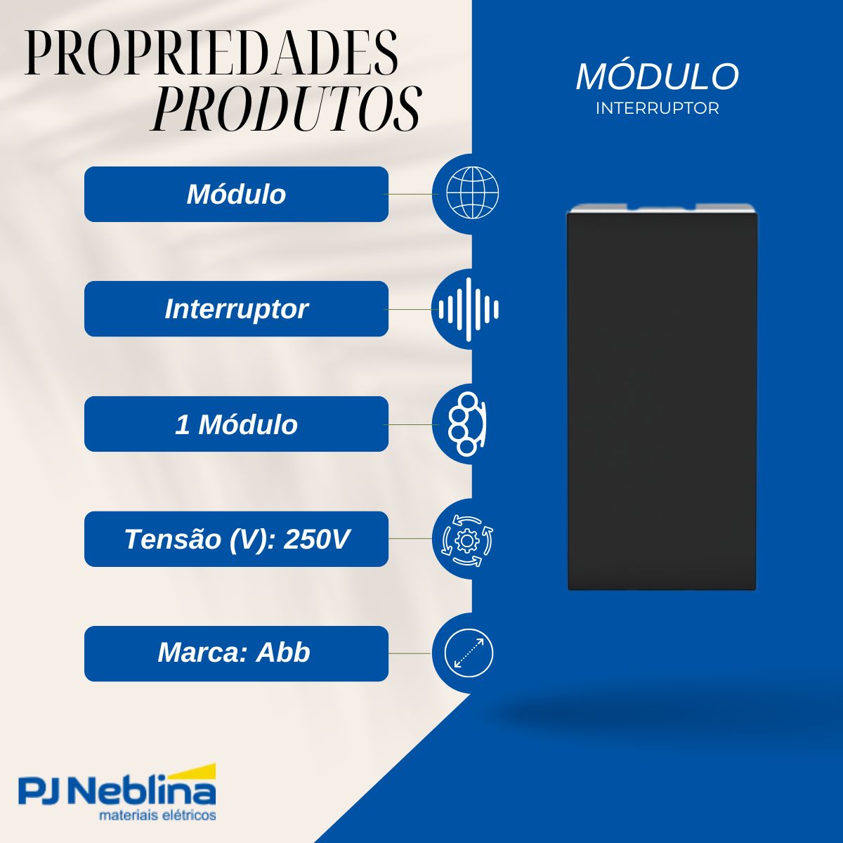 Modulo Interruptor Simples 1 Modulo 16A 250V Preto Origen - Abb