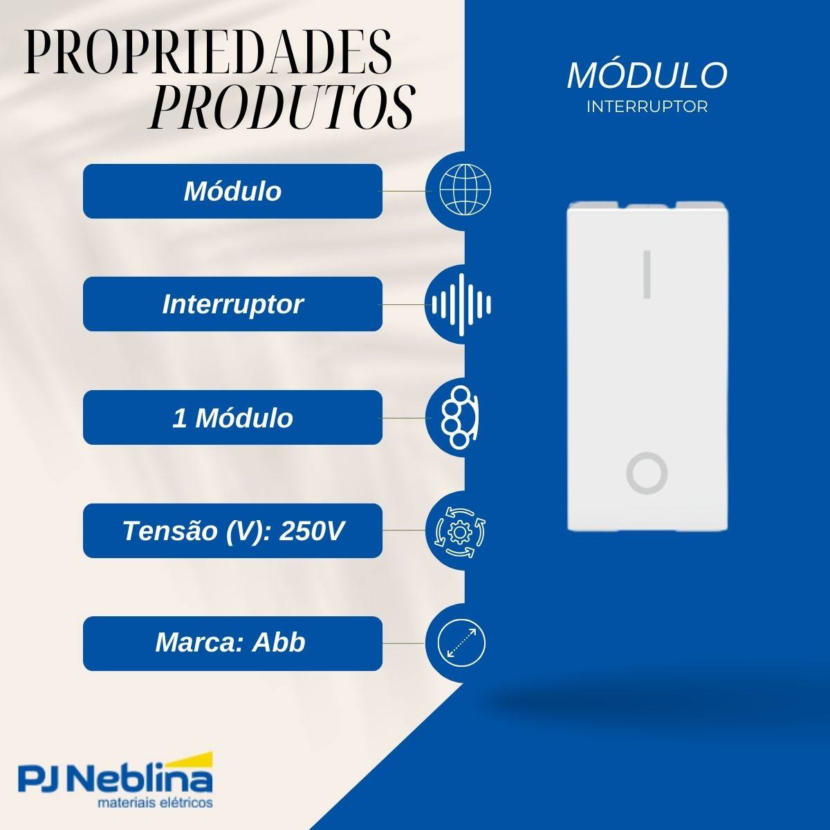 Modulo Interruptor Bipolar Simples 1 Módulos 16A 250V Branco Origen - Abb