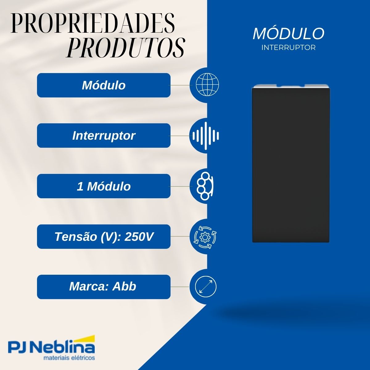 Modulo Interruptor Intermediário 1 Modulo 16A 250V Preto Origen - Abb