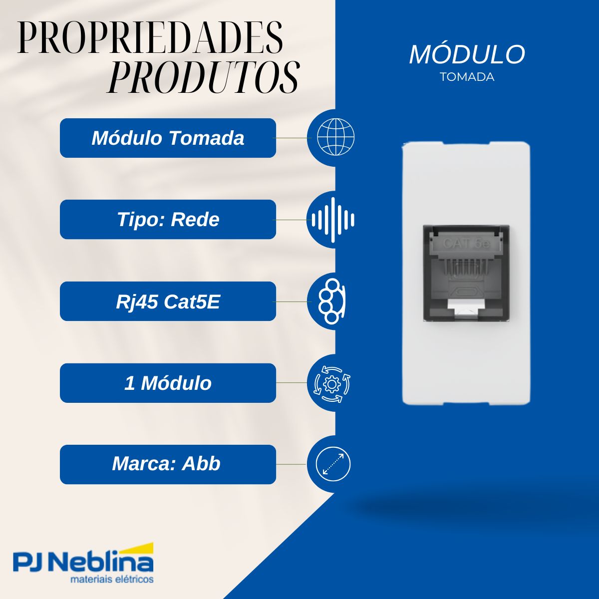 Módulo Tomada Rede Rj45 Cat5E (8 Fios) 1 Módulo Branco Origen - Abb