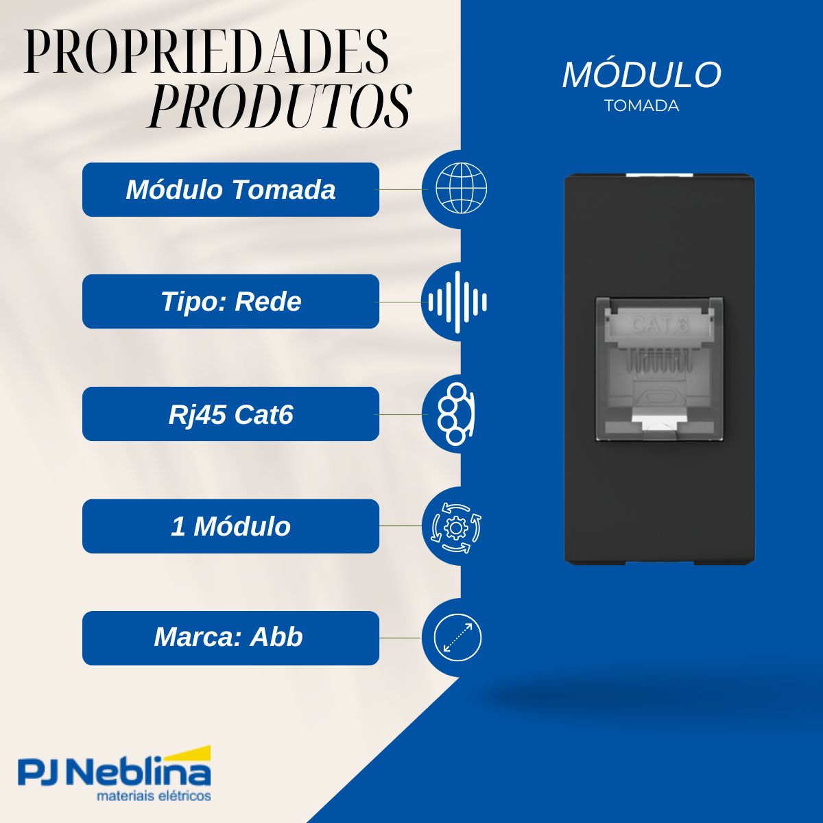 Modulo Tomada Rede Rj45 Cat6 (8 Fios) 1 Modulo Preto Origen - Abb