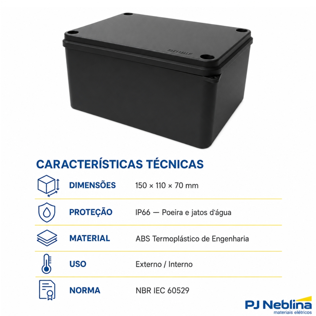 Caixa Passagem Termoplástica 150X110X70Mm Ip65 Preto - Brum