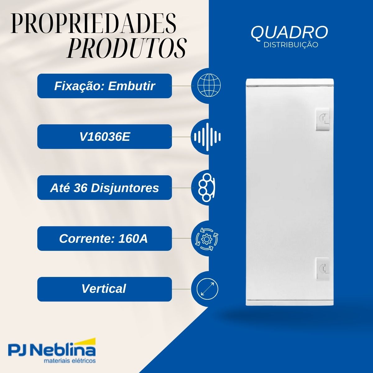 Quadro Distribuição Embutir V16036E 36 Disjuntores 160A Branco