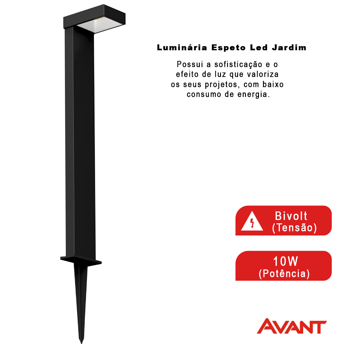 Luminária Espeto Led Jardim Quadrado Preto 10W Bivolt Âmbar 140x83mm Neo Avant
