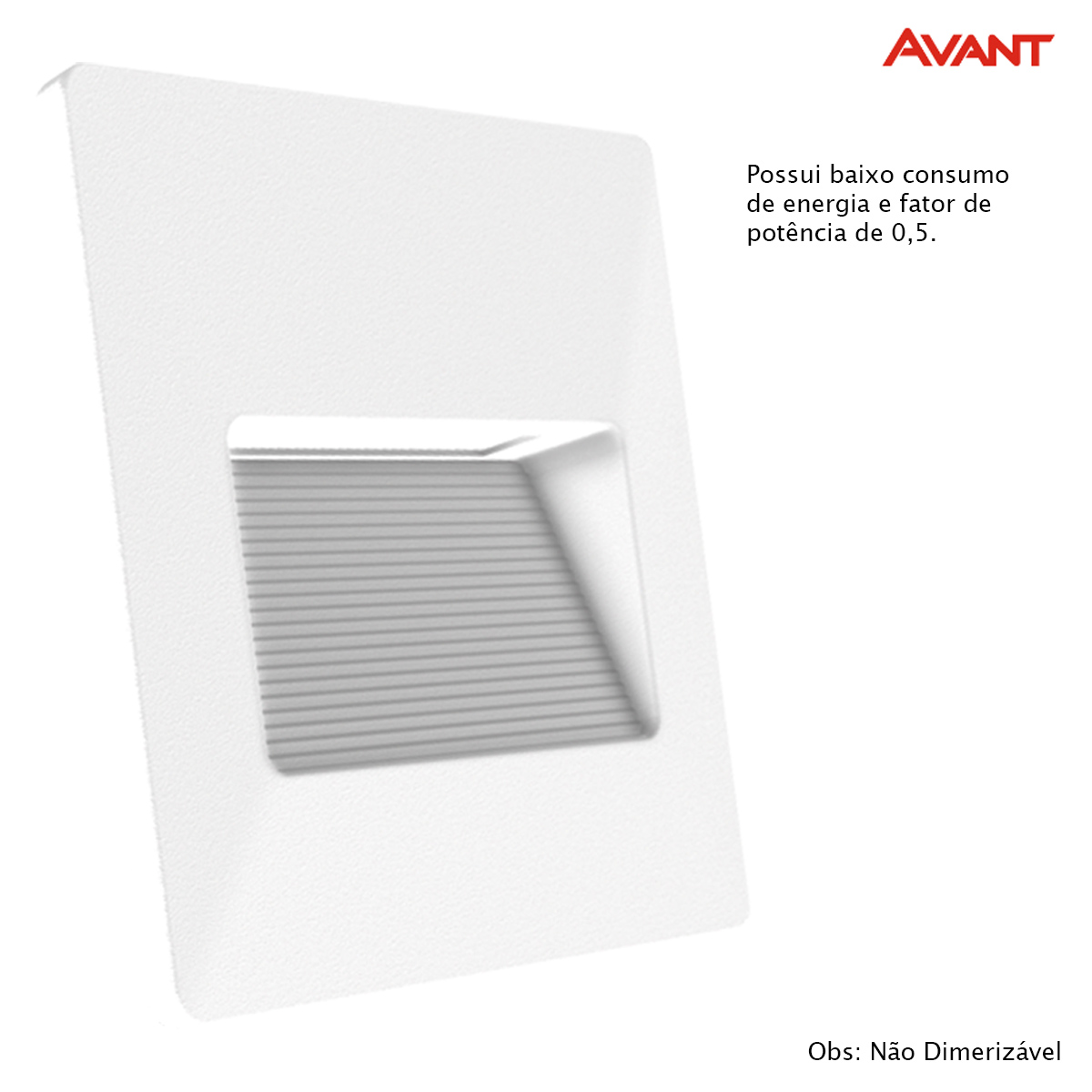 Luminária Balizador Led Embutir Quadrado Branco 2W Bivolt 2700K Luz Amarela 140Lm 120x120x20mm Avant