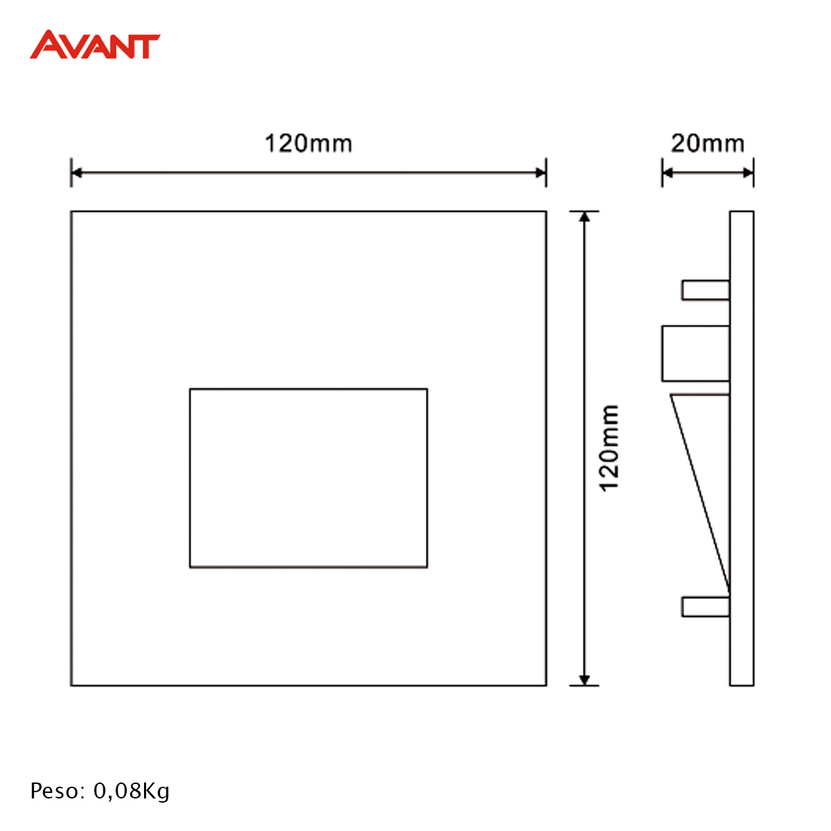 Luminária Balizador Led Embutir Quadrado Branco 2W Bivolt 2700K Luz Amarela 140Lm 120x120x20mm Avant