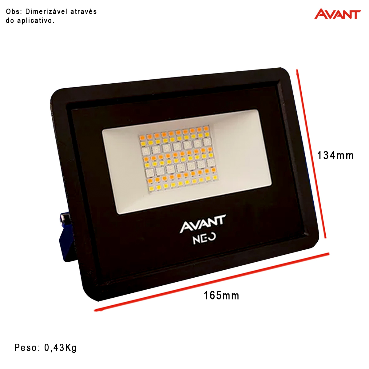 Luminária Refletor Led Retangular Sobrepor Preto 30W Bivolt 2700K-6500K/Rgb Luz Amarela/Neutra/Branca/Colorida 2100Lm Difusor Vidro Temperado Controle Comandos de Voz Avant