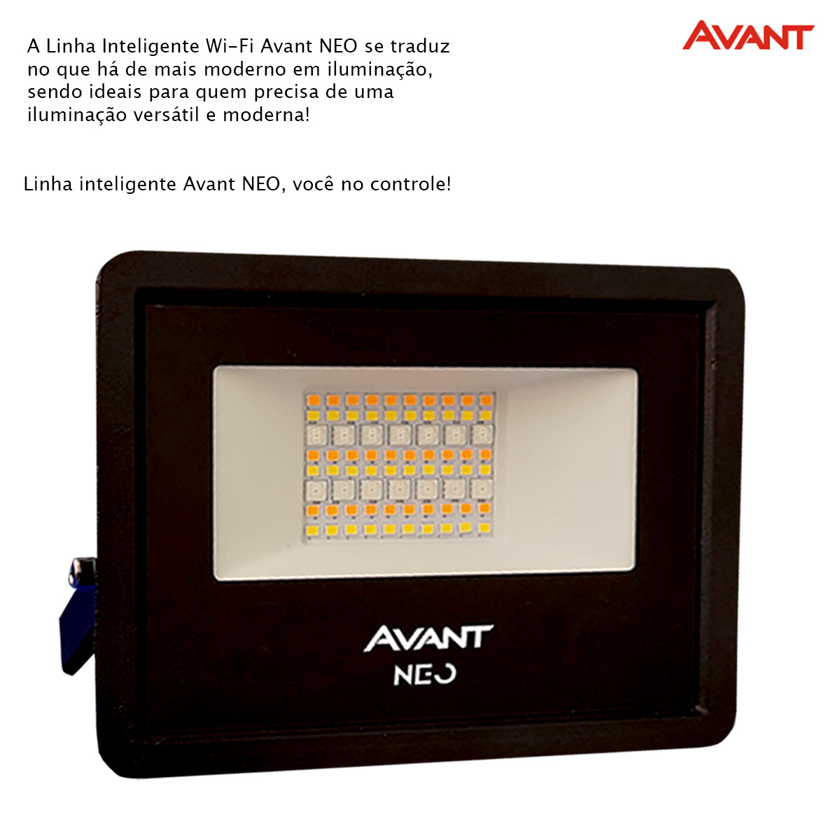 Luminária Refletor Led Inteligente Sobrepor Preto 50W Bivolt 2700K-6500K/Rgb 3500Lm Difusor Vidro Temperado Avant