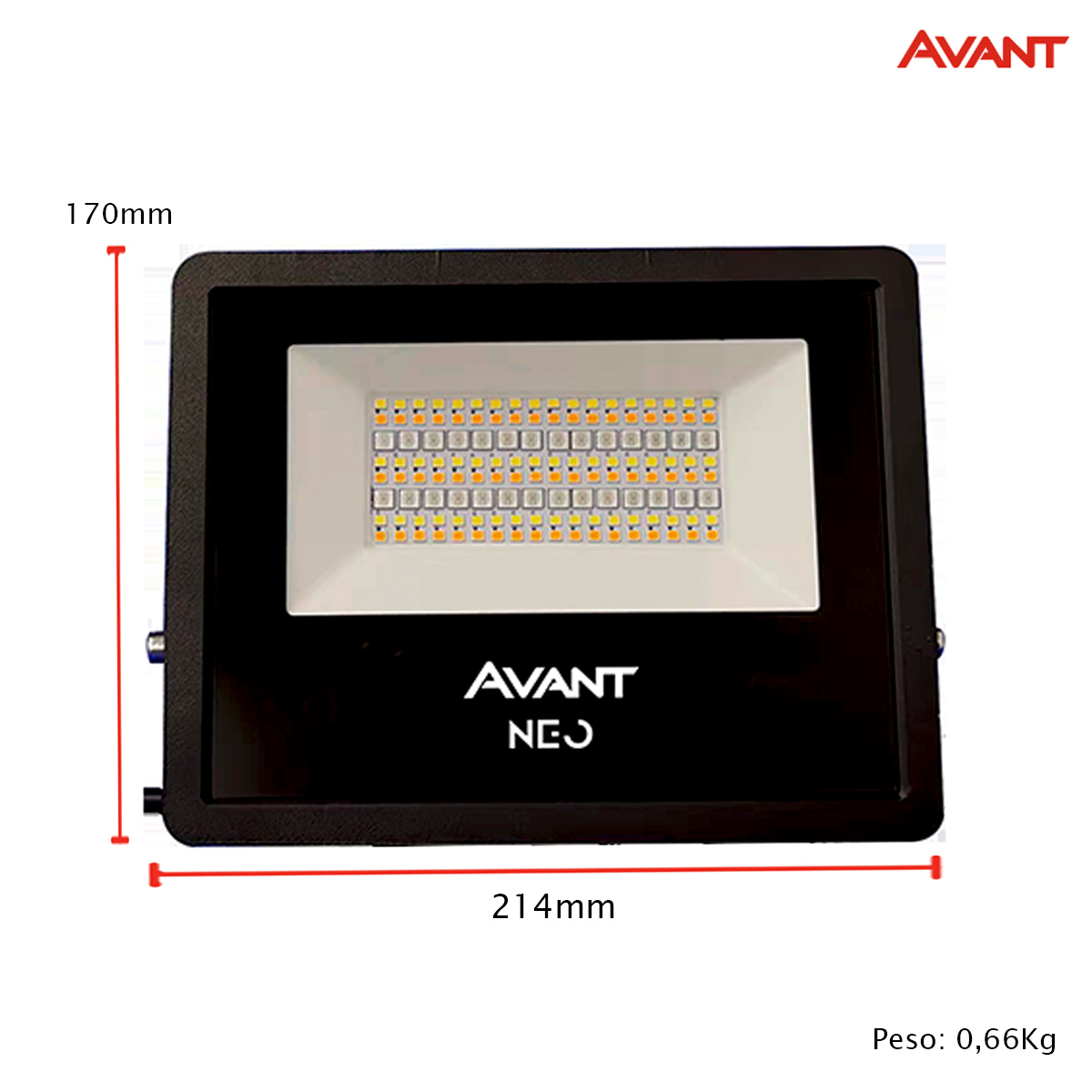 Luminária Refletor Led Inteligente Sobrepor Preto 50W Bivolt 2700K-6500K/Rgb 3500Lm Difusor Vidro Temperado Avant
