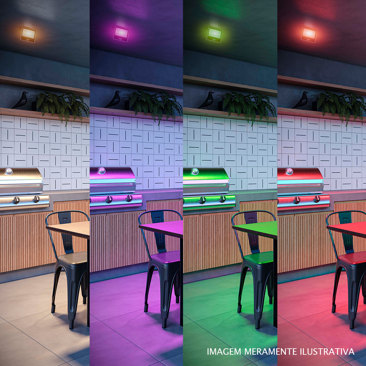 Luminária Refletor Led Inteligente Sobrepor Preto 50W Bivolt 2700K-6500K/Rgb 3500Lm Difusor Vidro Temperado Avant