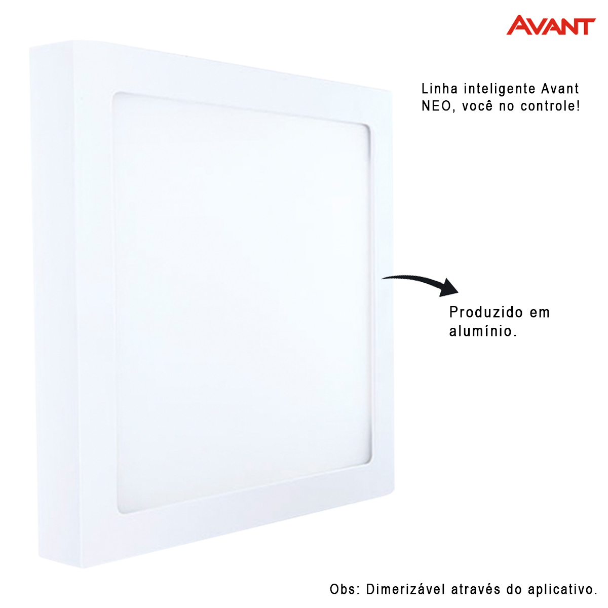 Luminária Painel Led Sobrepor Inteligente Wifi Branco 18W Bivolt 2700K-6500K Luz Amarela/Neutra/Branca 1260Lm Avant