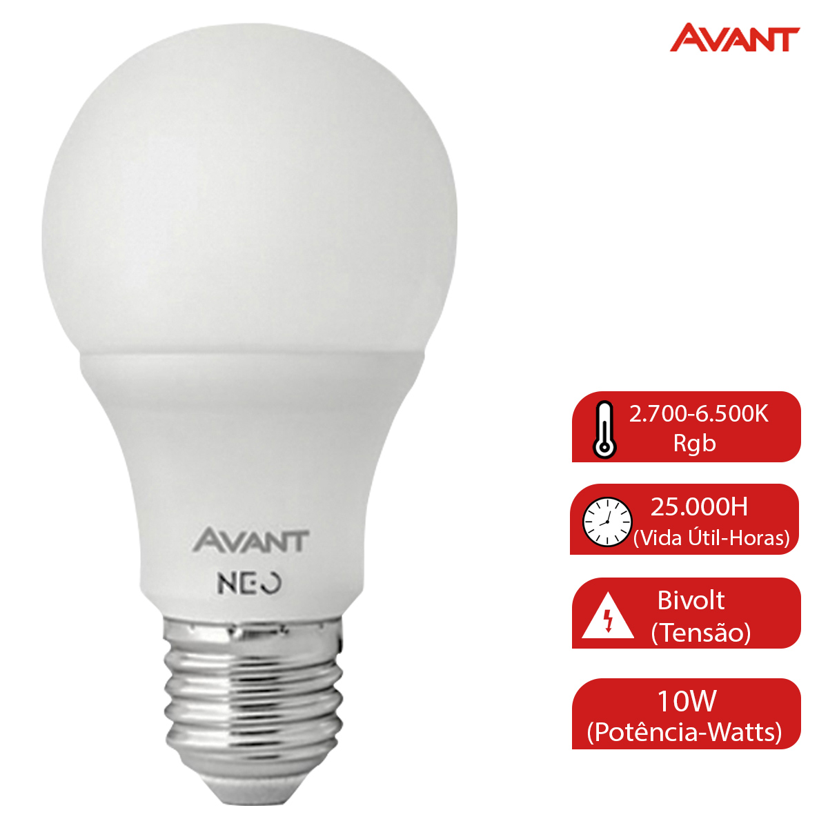 Lâmpada Led Inteligente Wifi P60 10W Bivolt E27 2700K-6500K/Rgb 810Lm 60x118mm Avant