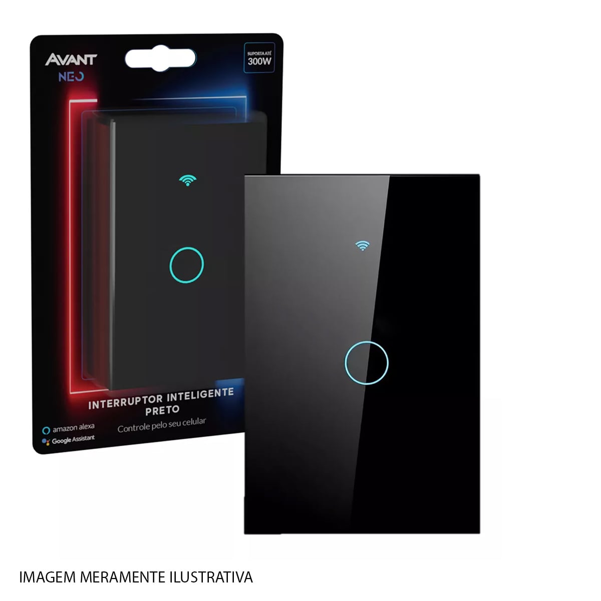 Interruptor Inteligente Smart Wifi Touch 1 Botão 10A Bivolt 4x2 Preto Neo Com Comando Voz Alexa/Google Avant