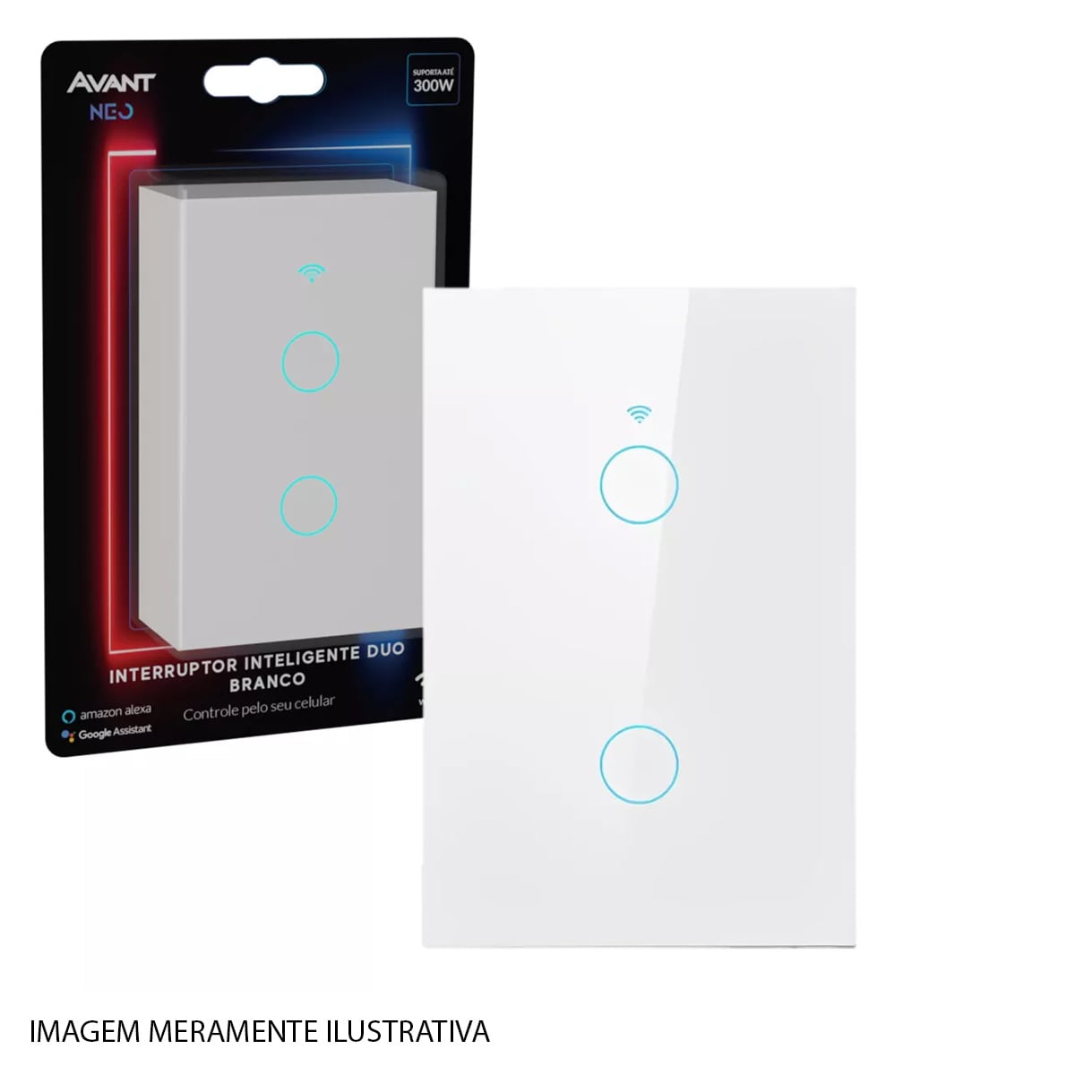 Interruptor Inteligente Smart Wifi Touch 2 Botões 10A Bivolt 4x2 Branco Neo Com Comando Voz Alexa/Google Avant
