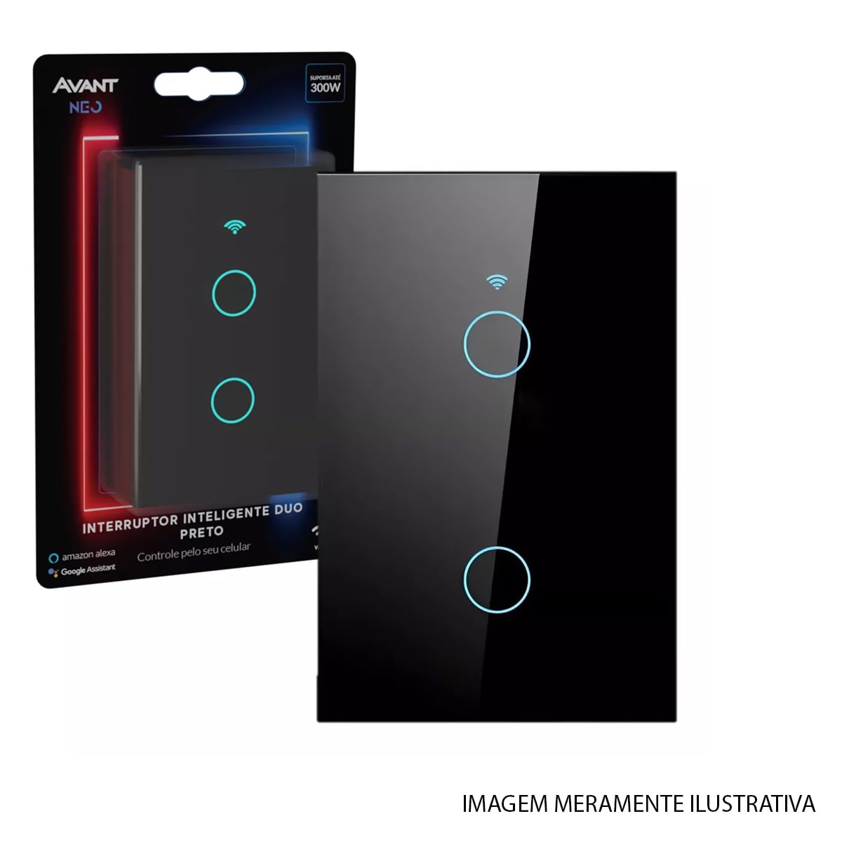 Interruptor Inteligente Smart Wifi Touch 2 Botões 10A Bivolt 4x2 Preto Neo Com Comando Voz Alexa/Google Avant
