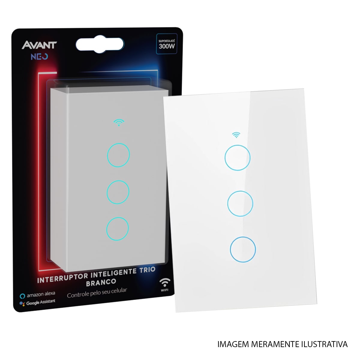 Interruptor Inteligente Smart Wifi Touch 3 Botões 10A Bivolt 4x2 Branco Neo Com Comando Voz Alexa/Google Avant