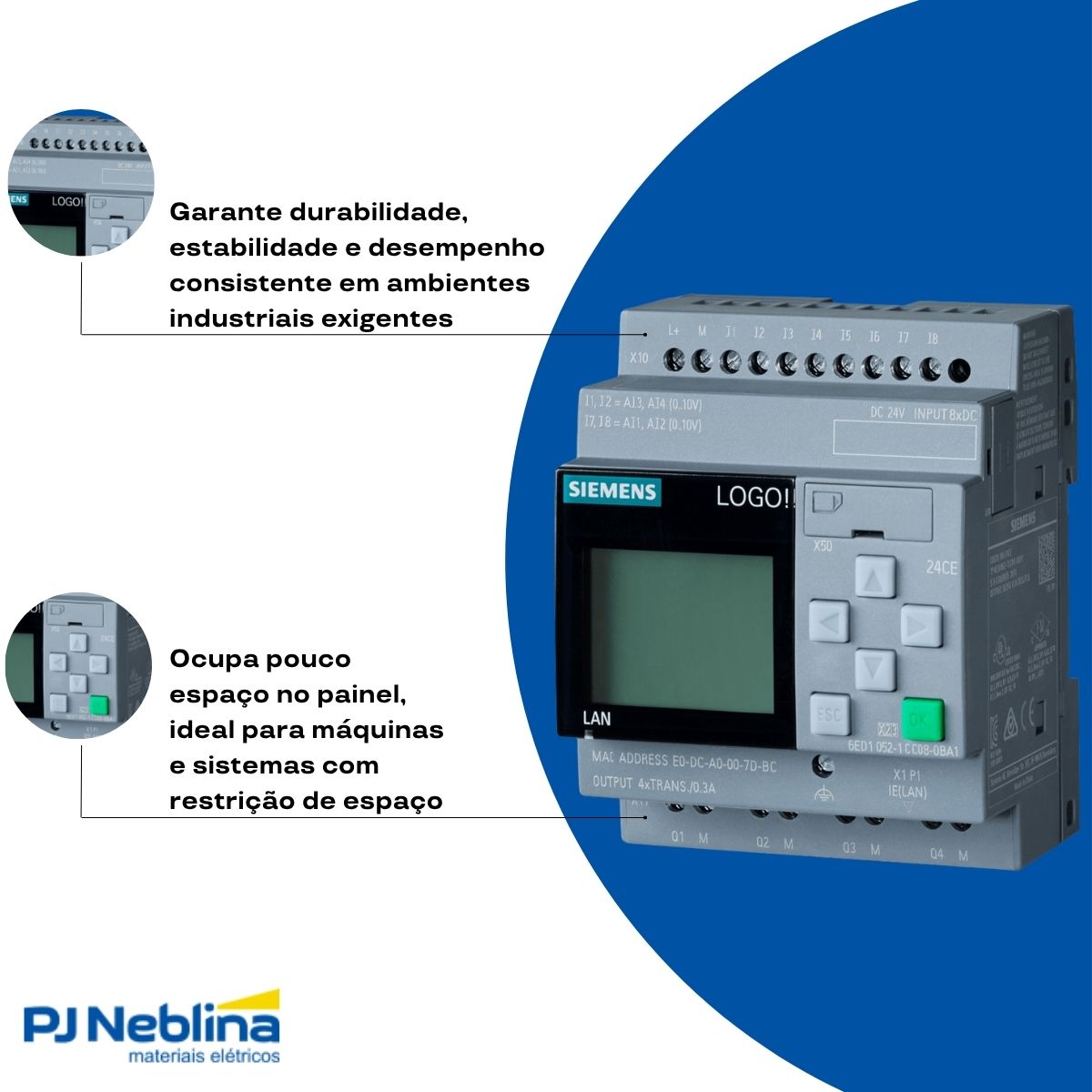 Controlador Clp Entrada/Saída Digital 8Ed/4Sd Ethernet 24Vca/Cc 24Rce Logo C/Display - Siemens