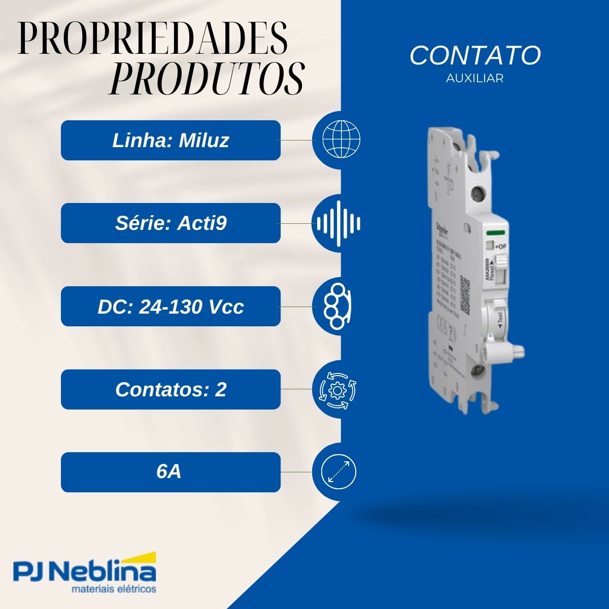 Contato Auxiliar Acti9 A9A Iof/Sd+Of 24-415Vca/24-130Vcc 2C/O 100Ma A 6A Conexão Sup/Inf - Schneider