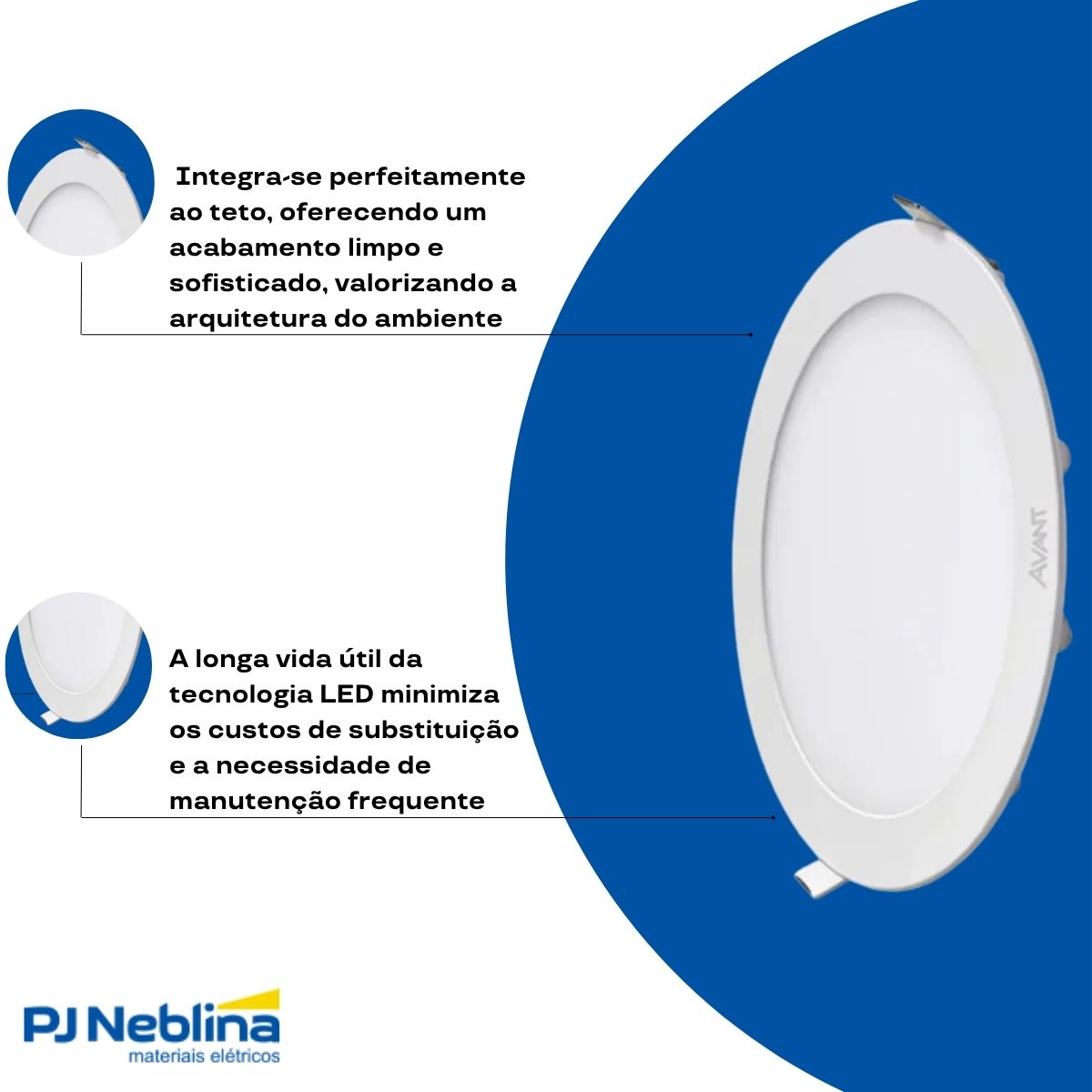 Luminária Painel Led Embutir Redondo Branca 6W Bivolt 3000K Branco Quente 360Lm Dif Policarbonato - Avant
