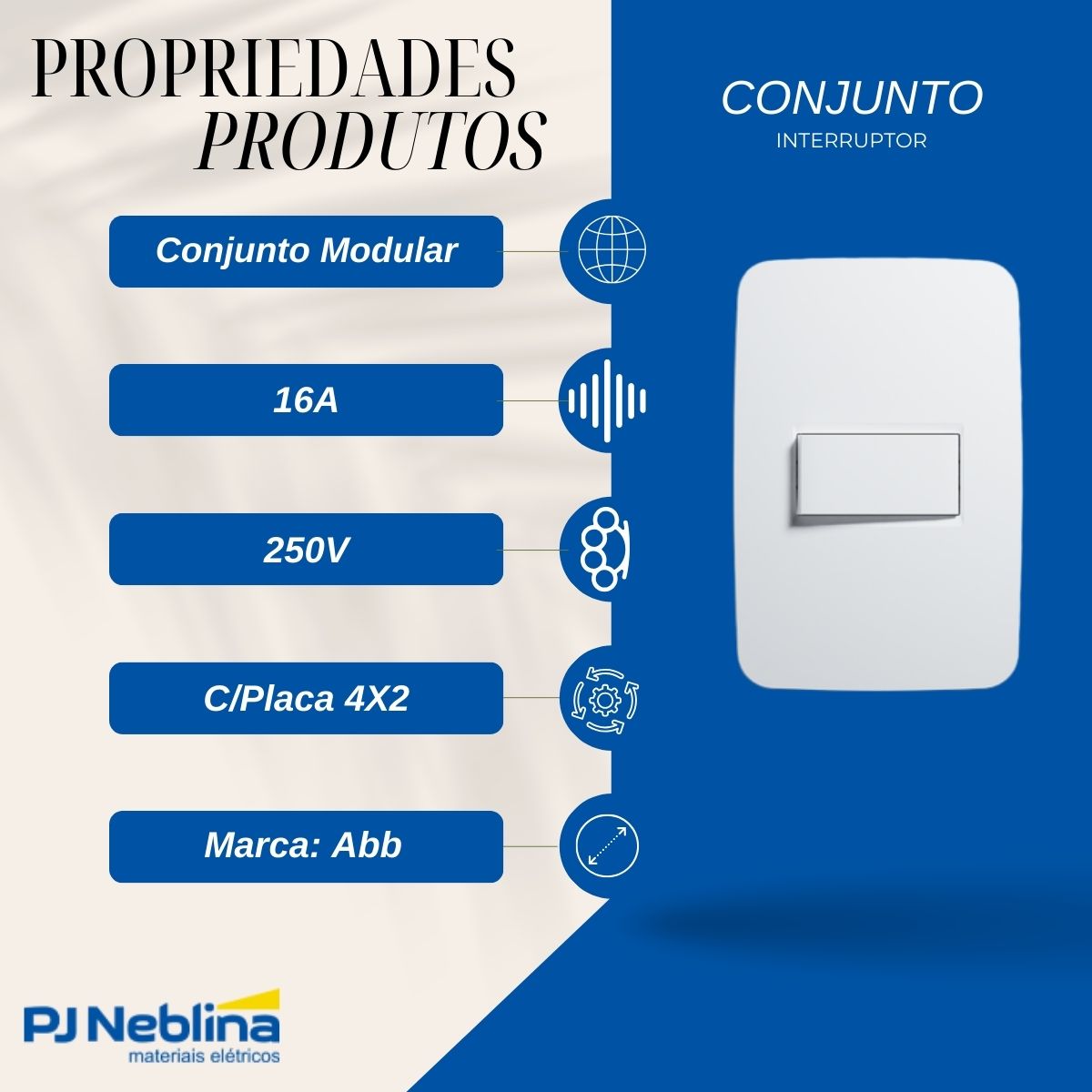 Conjunto 1 Interruptor Simples Horizontal 16A 250V C/Placa 4X2 Branco Origen - Abb