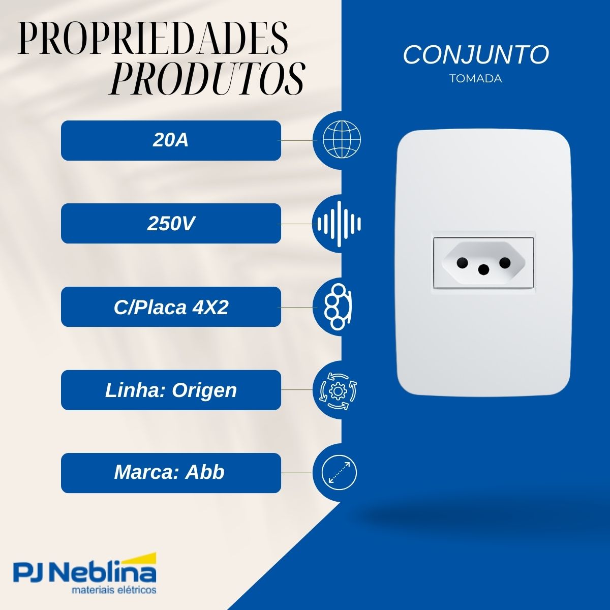 Conjunto 1 Tom 2p+t Horizontal 20a 250v C/placa 4x2 Bc Orige