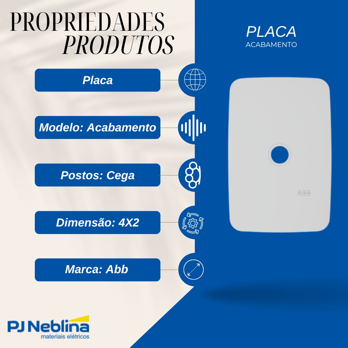 Placa Acabamento 4X2 Cega Branco Origen - Abb