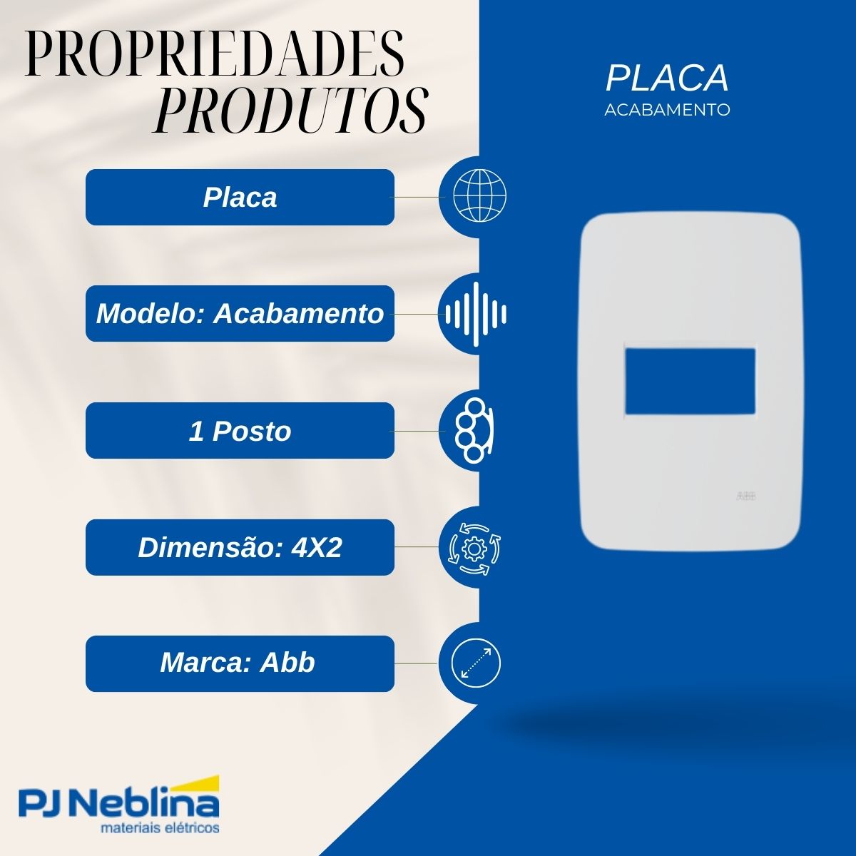 Placa Acabamento 4X2 1 Posto Horizontal Branco Origem - Abb