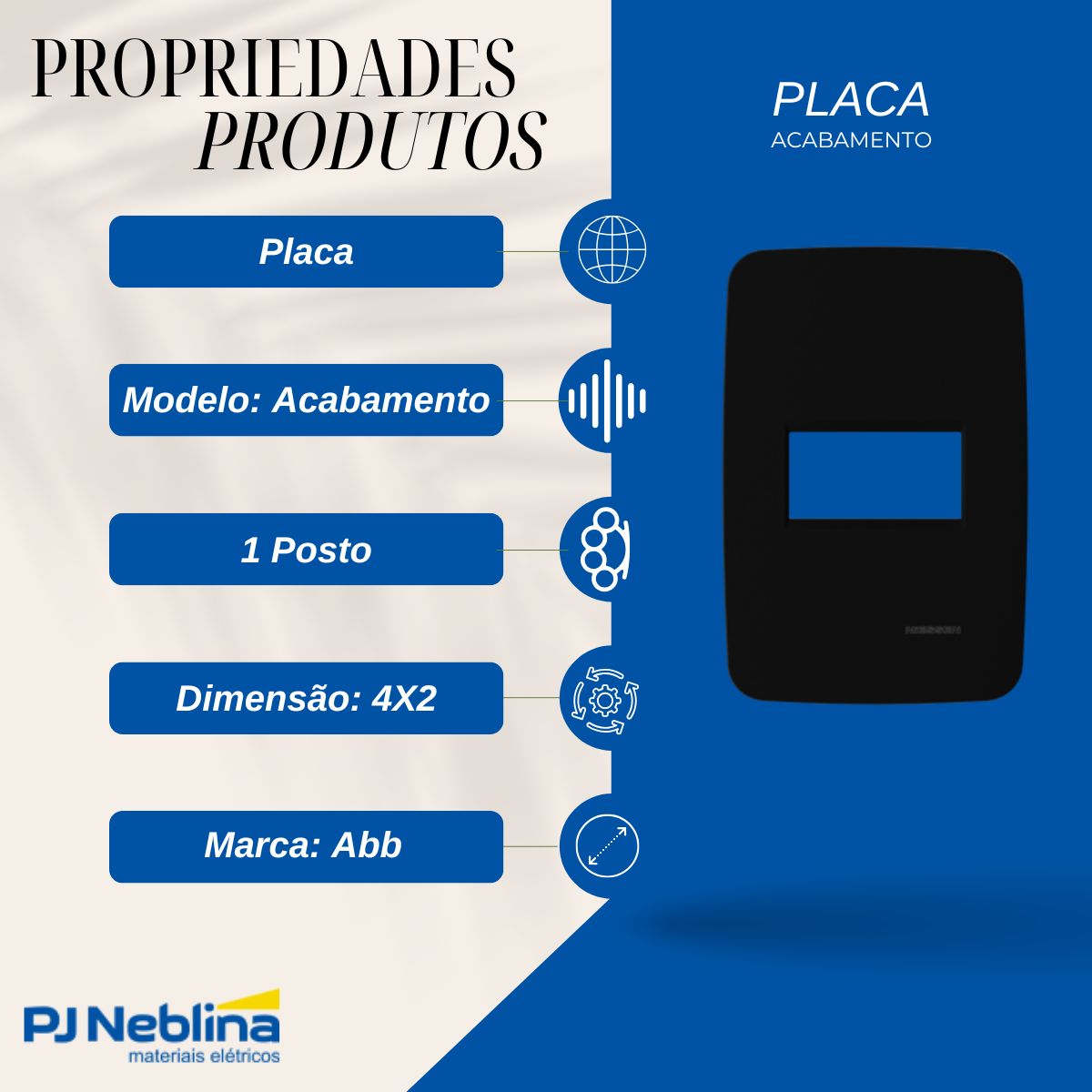 Placa Acabamento 4X2 1 Posto Horizontal Preto Origen - Abb
