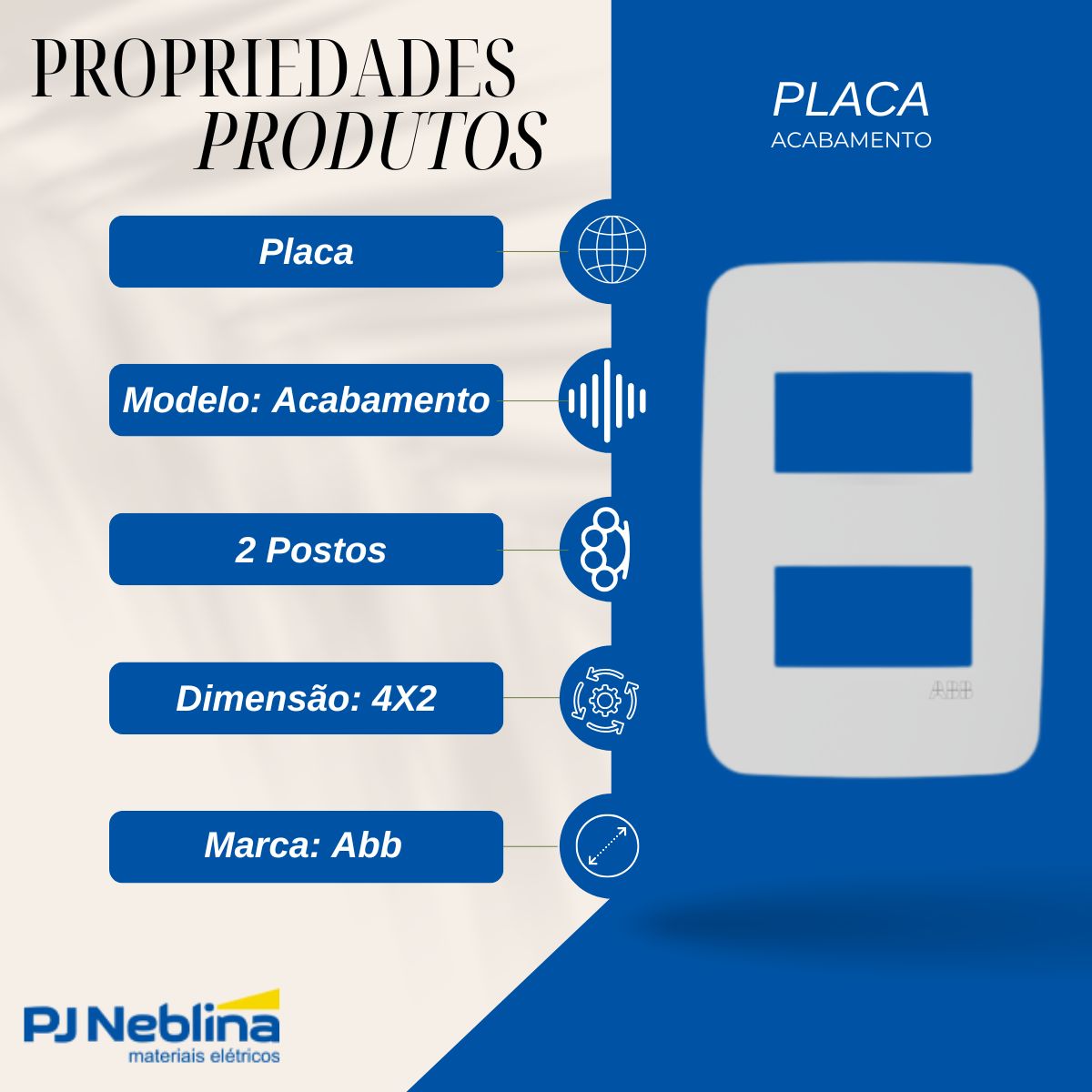 Placa Acabamento 4X2 2 Postos Horizontal Branco Origem - Abb