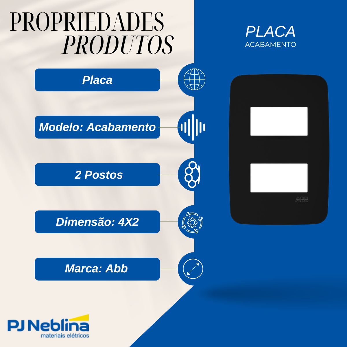 Placa Acabamento 4X2 2 Postos Horizontal Preto Origen - Abb